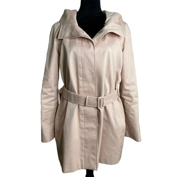Burberry Women’s Hooded Pink Trench Lined Coat Belted Cotton US 8 Quiet Luxury - Picture 3 of 16